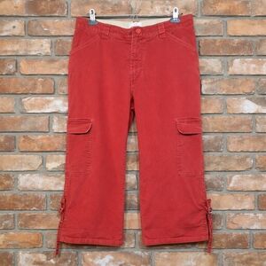 FDJ French Dressing Red Cargo Pants Convertible Capri Roll Tab Hem Stretch Sz 12
